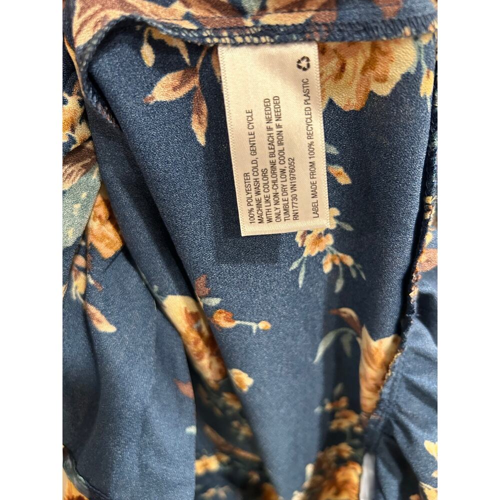 Xhilaration Blue Yellow Floral Mini Dress Ruffle Hem Flutter Sleeve Pockets L - Picture 4 of 14